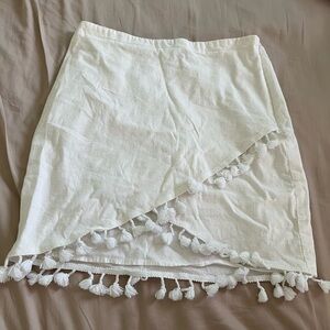 White Criss Cross Tassle Mini Skirt